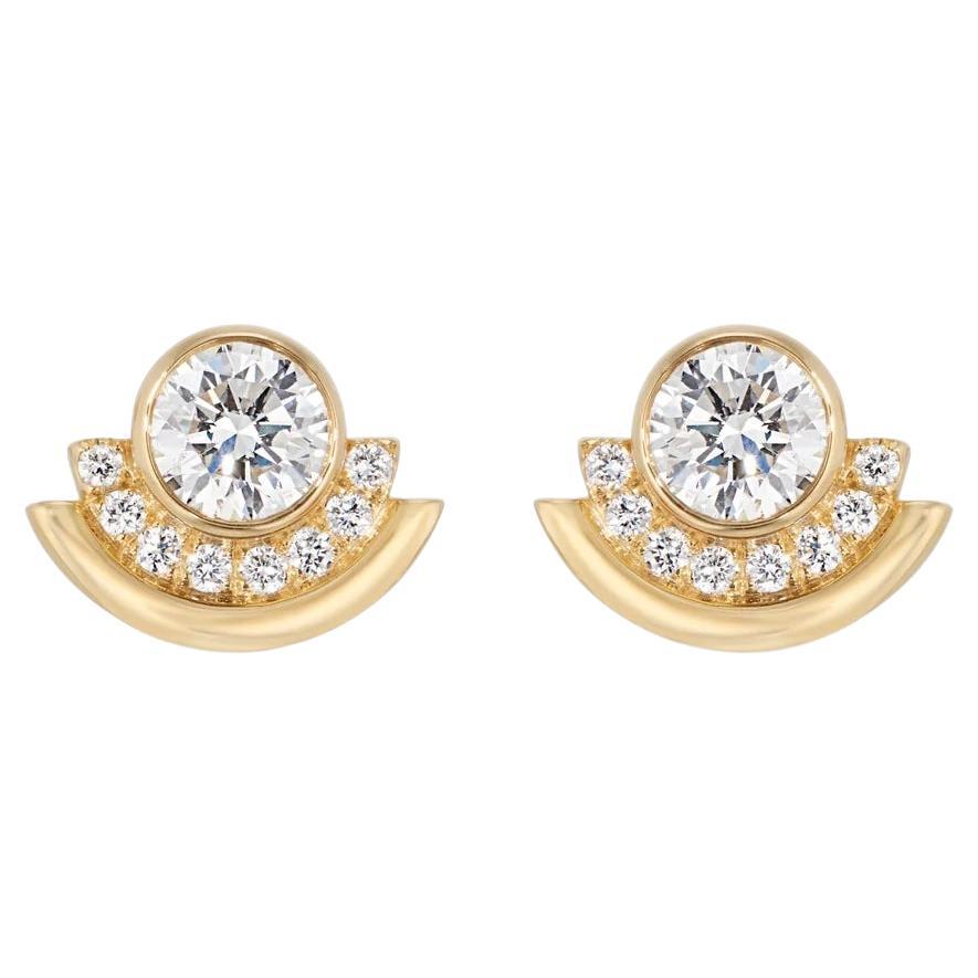 Casey Perez 18K Gold Arc Stud Earrings, 1.16 carats of Brilliant Cut Diamonds For Sale