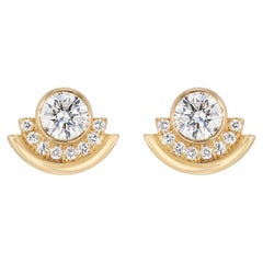 Casey Perez 18K Gold Arc Stud Earrings, 1.16 carats of Brilliant Cut Diamonds