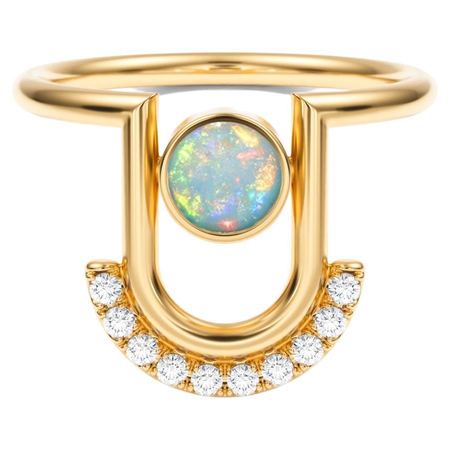 Casey Perez 18K Gold Modern Arc Ring with Banded Detail with Opal - sz 7 For Sale