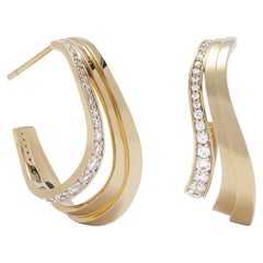 Casey Perez 18K Gold Sculptural Waved Hoop earring with 1 Carat of Diamonds