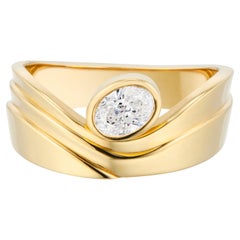 Casey Perez 18K Gold Sculptural Waved Ring with .5 Carat Oval Diamond