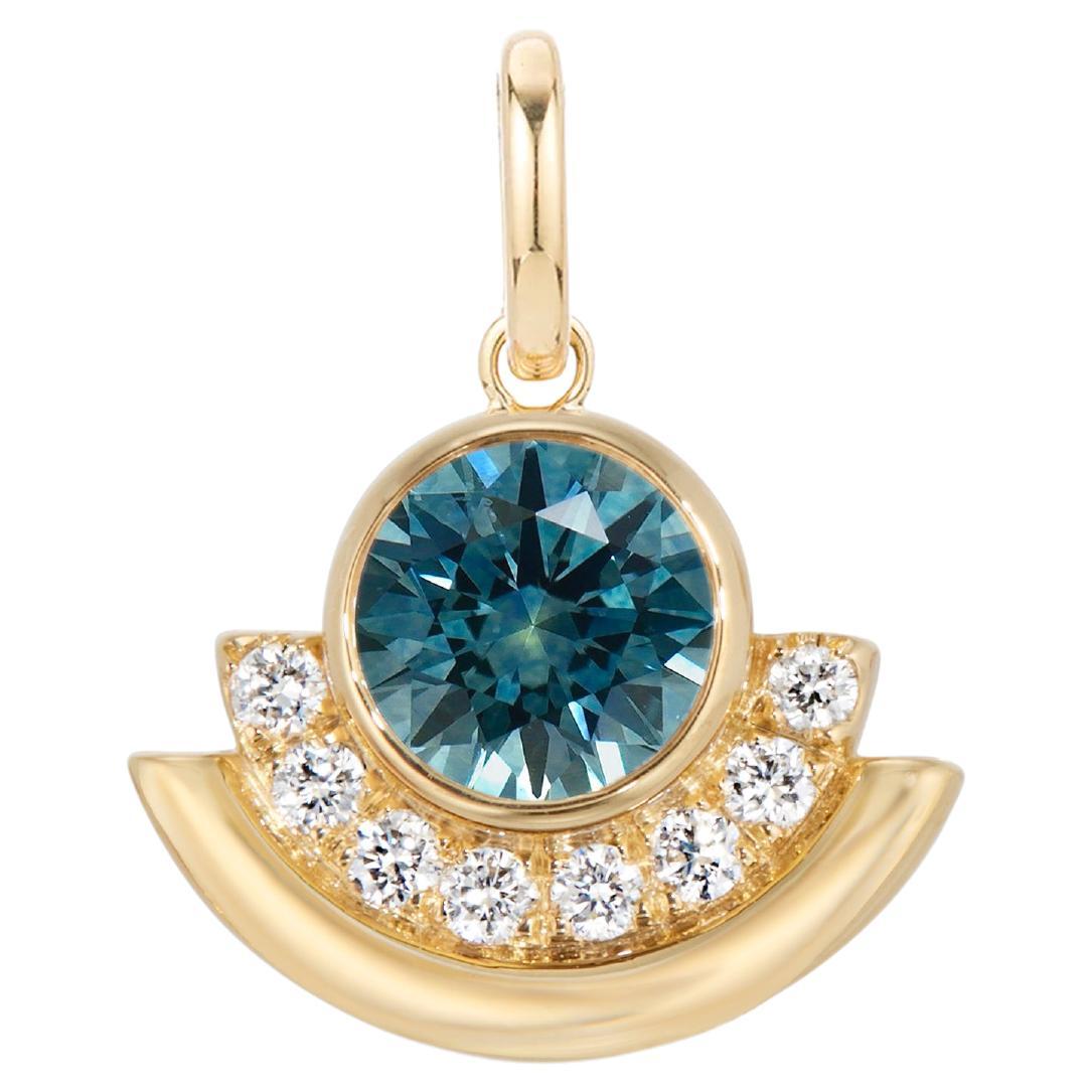 Casey Perez Gold Arc Charm with Teal Montana Sapphire  and Diamonds For Sale