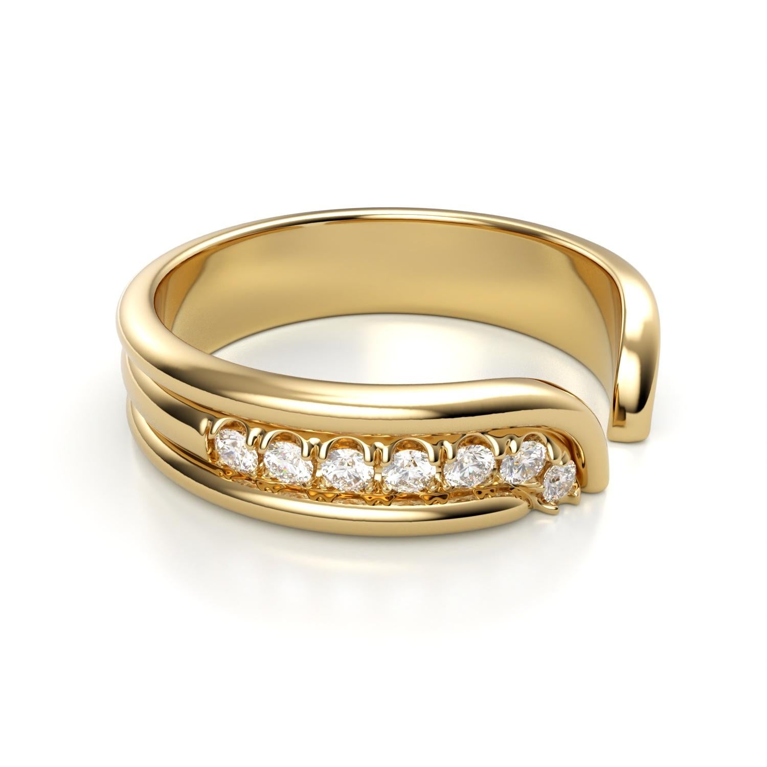 Contemporary Casey Perez open band ring with ribbed detail and diamond pave For Sale