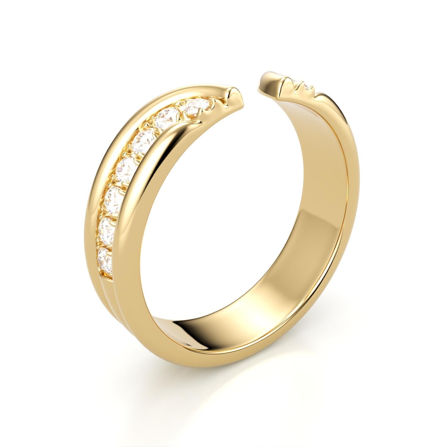 Brilliant Cut Casey Perez open band ring with ribbed detail and diamond pave For Sale
