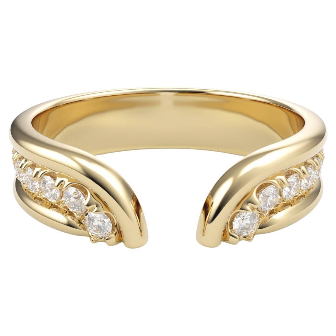 Casey Perez open band ring with ribbed detail and diamond pave For Sale