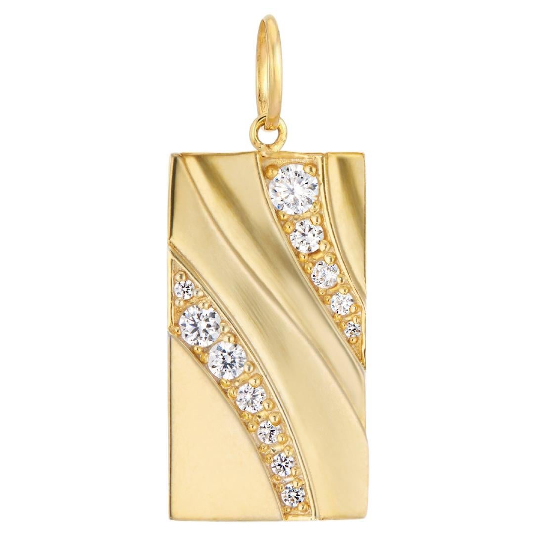 Casey Perez Sculptural 14k gold diamond rectangular pendant with wave detail For Sale