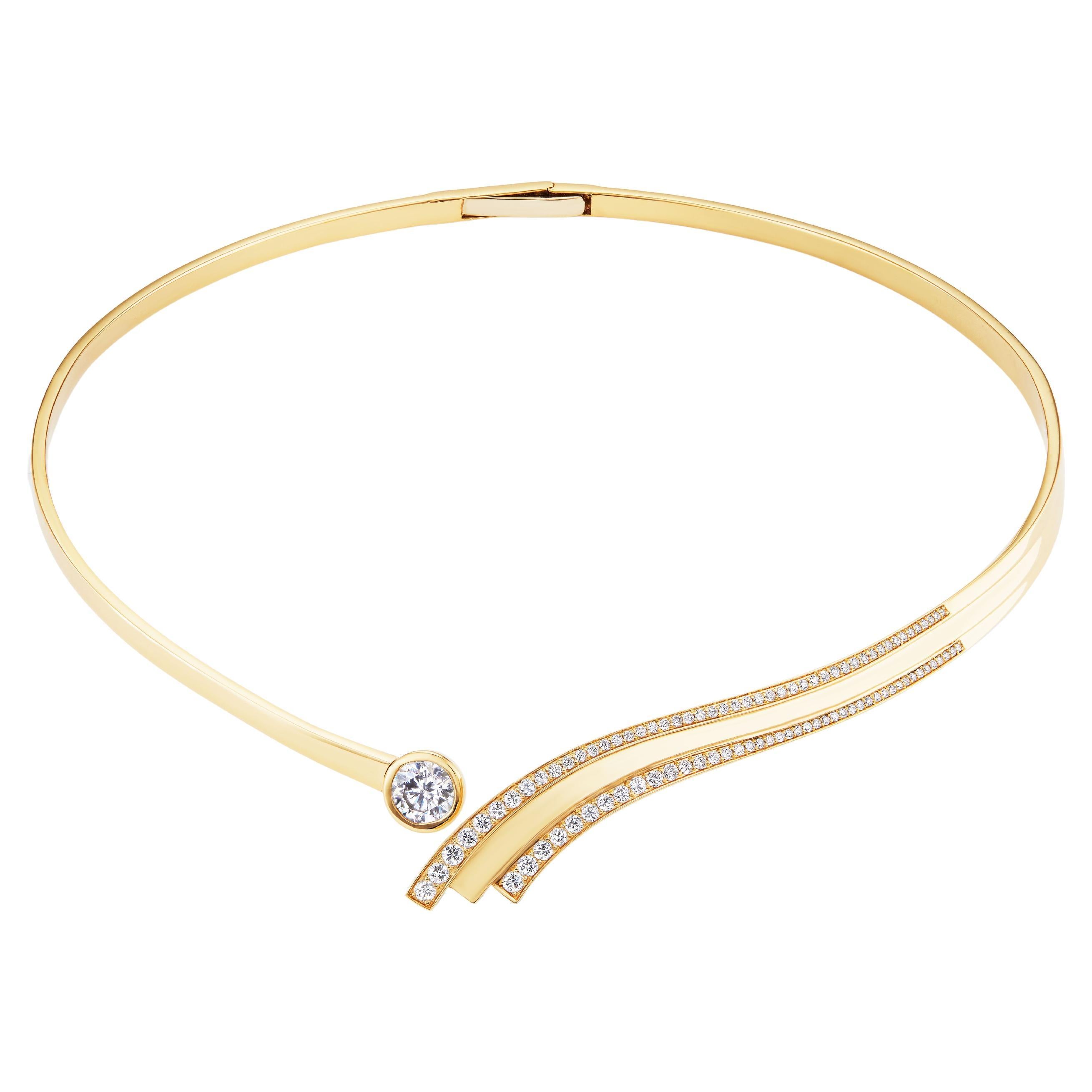Casey Perez Sculptural 18k gold diamond choker with curving detail  For Sale