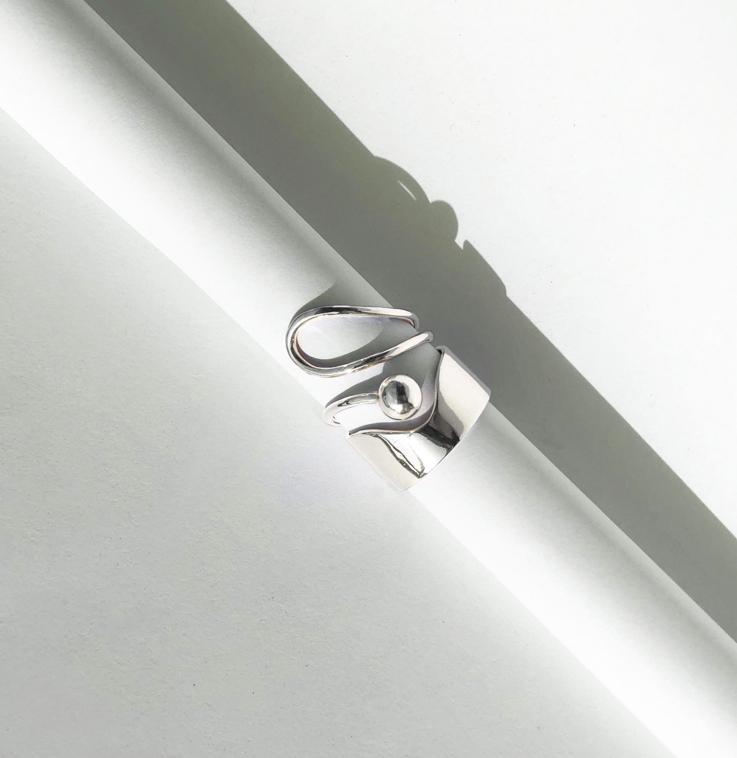Contemporary Casey Perez Sterling Silver Modernist Abstract Statement Ring For Sale