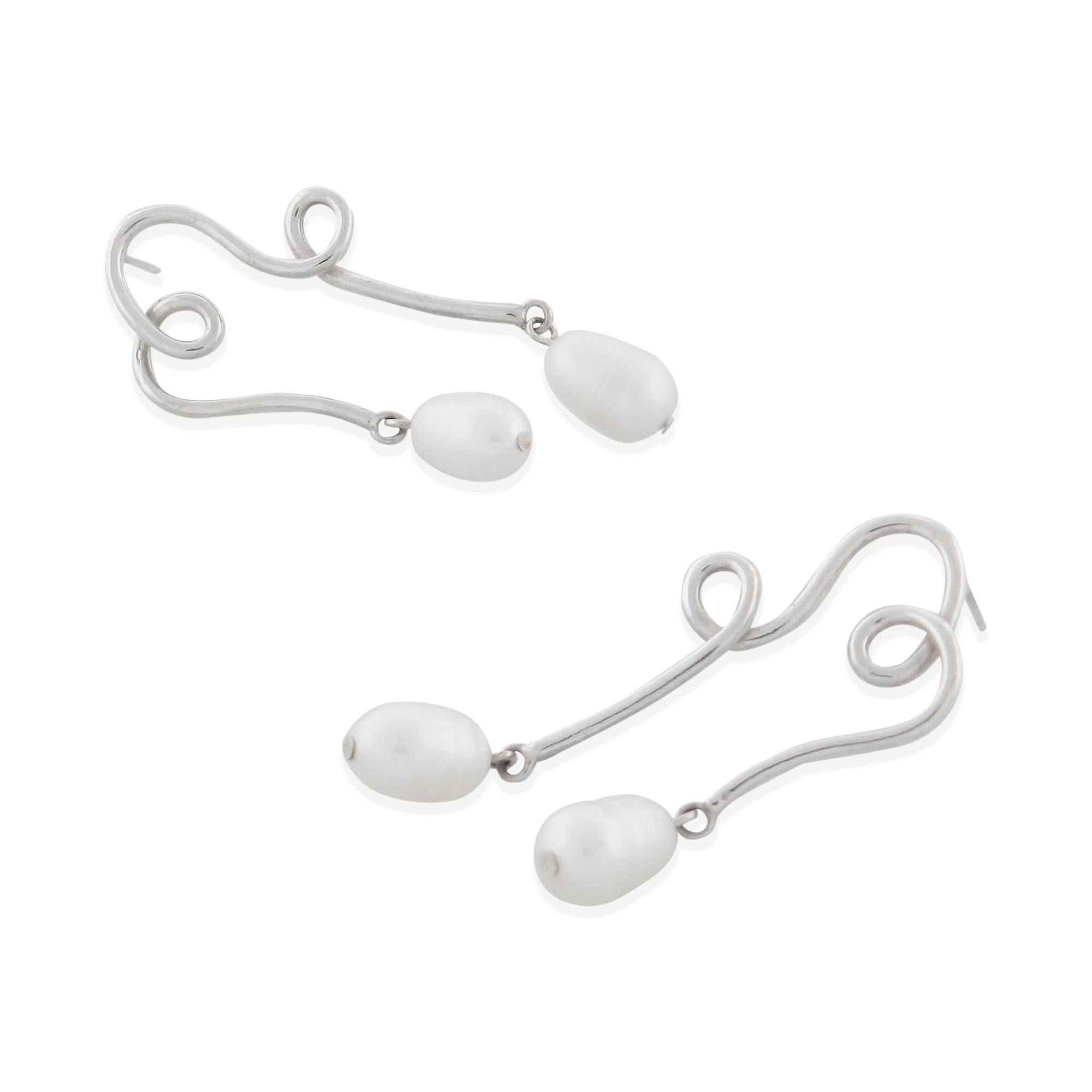 Pear Cut Casey Perez Sterling SIlver Sculptural Freshwater Pearl Earrings For Sale