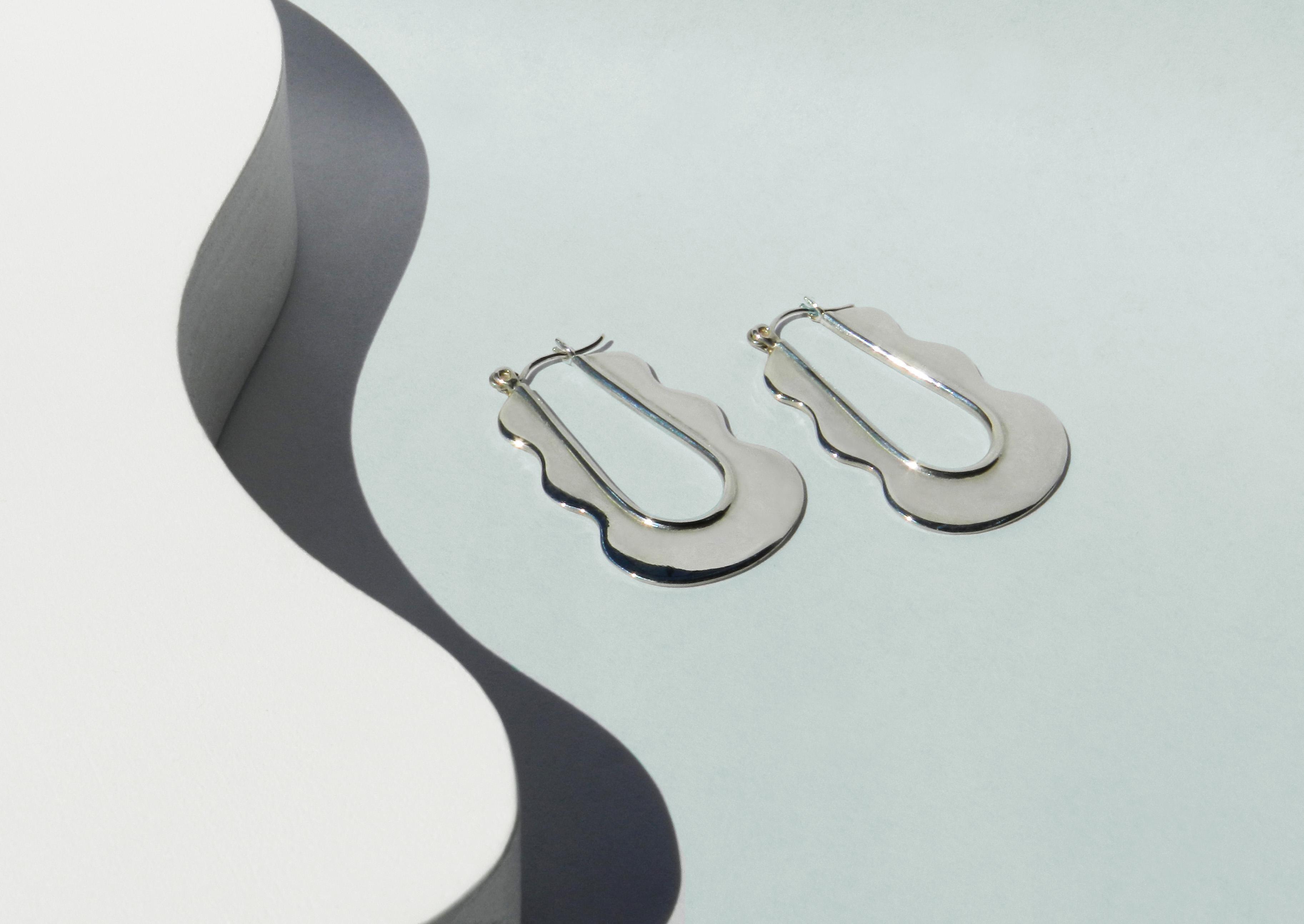 Contemporary Casey Perez Sterling Silver Sculptural Statement Mini Mirage Hoop Earrings For Sale