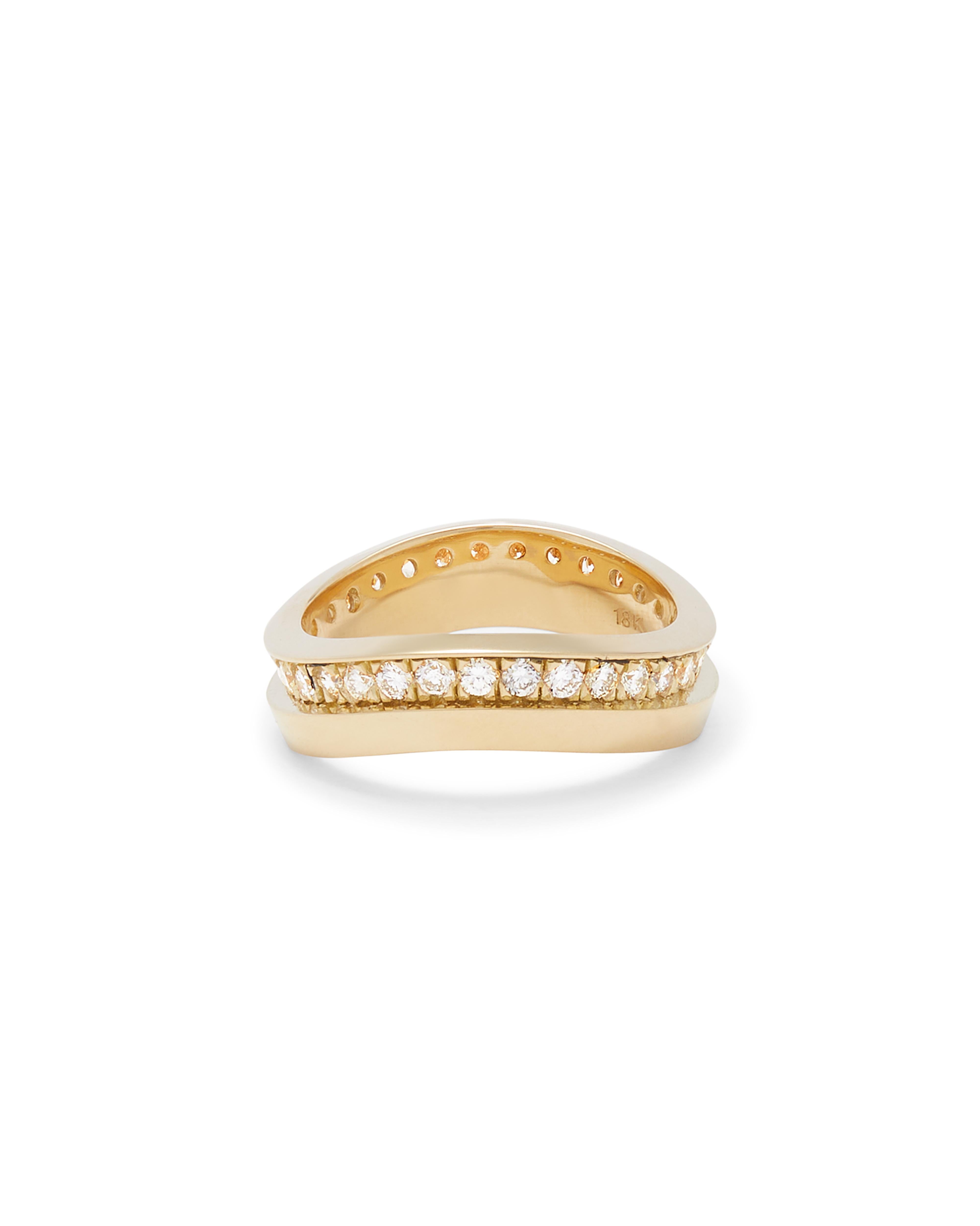 Contemporary Casey Perez Tiered 18K Gold and Diamond Wave Band Stackable Ring - sz 7 For Sale