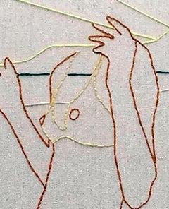 Sonnenhut, Handgestickt Rahmen aus Segeltuch und Kirschbaumholz