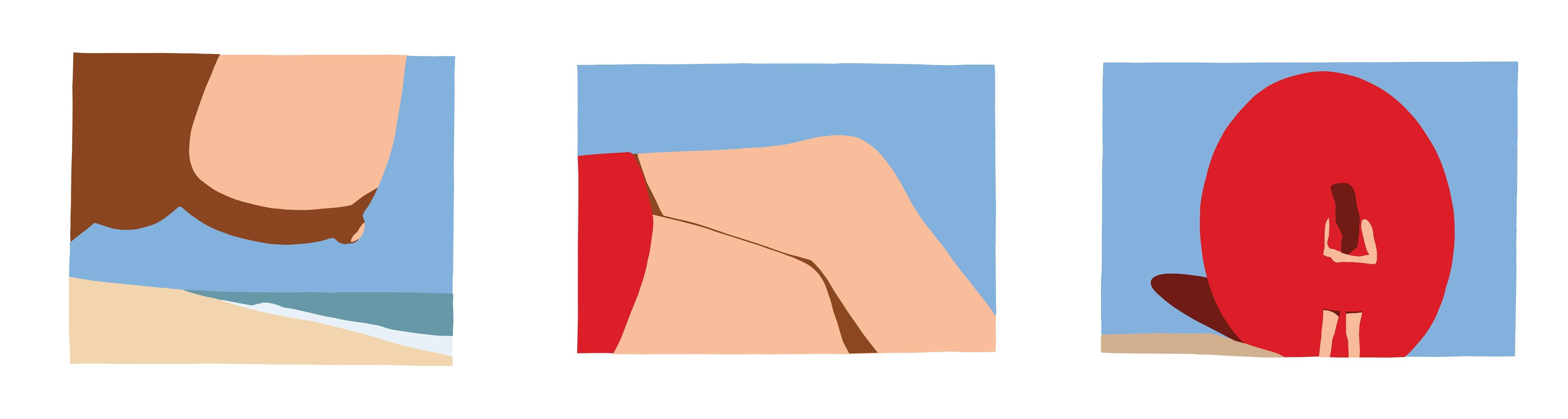 Casey Waterman Figurative Print - Boobs, Legs and Redball,  From the Series "Why This Restlessness?"