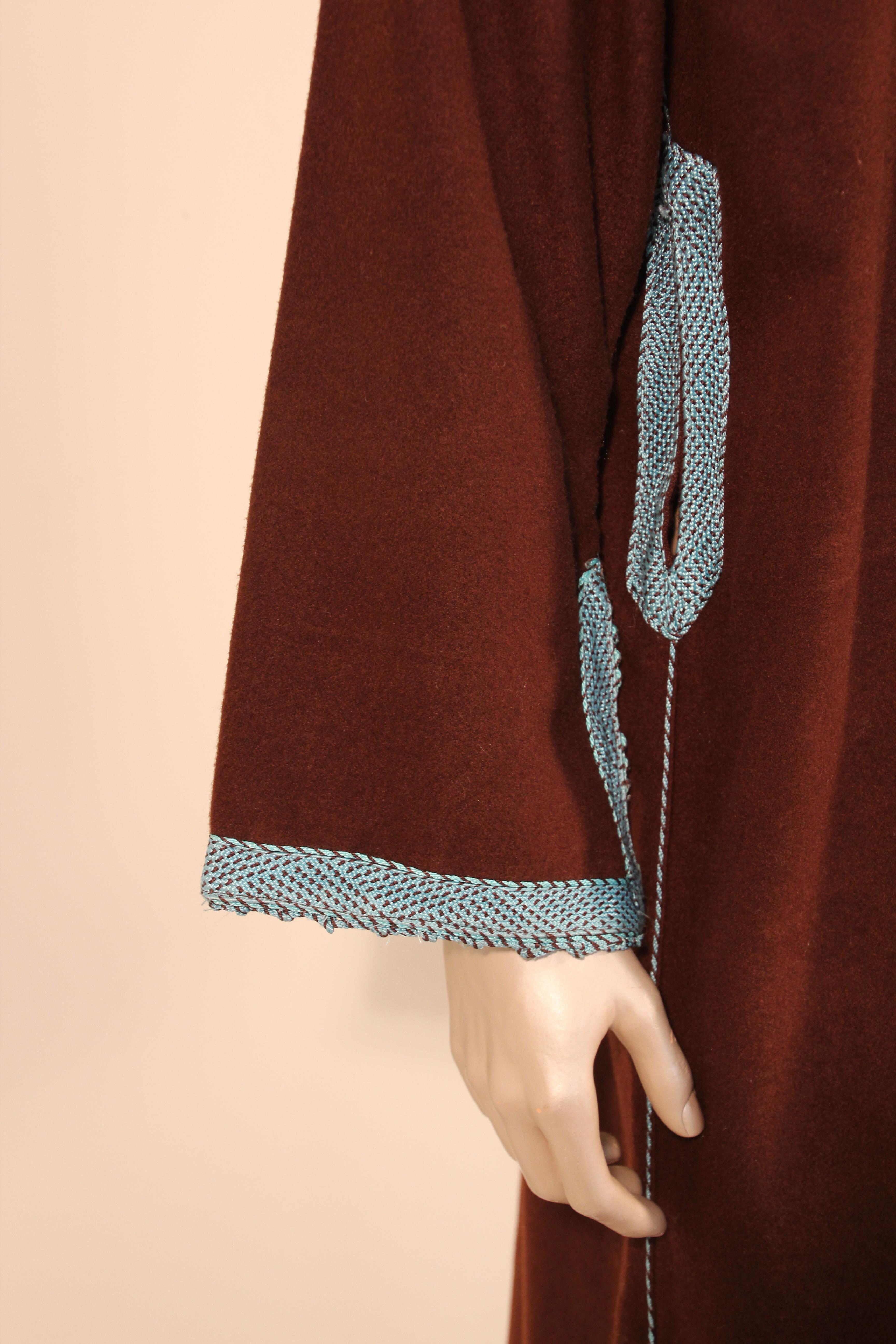 Green Cashmere Brown and Turquoise Moroccan Caftan Coat 1980s For Sale