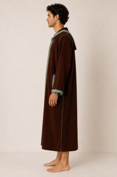 Cashmere Brown and Turquoise Moroccan Caftan Coat 1980s
