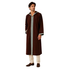 Cashmere Brown and Turquoise Moroccan Caftan Coat 1980s