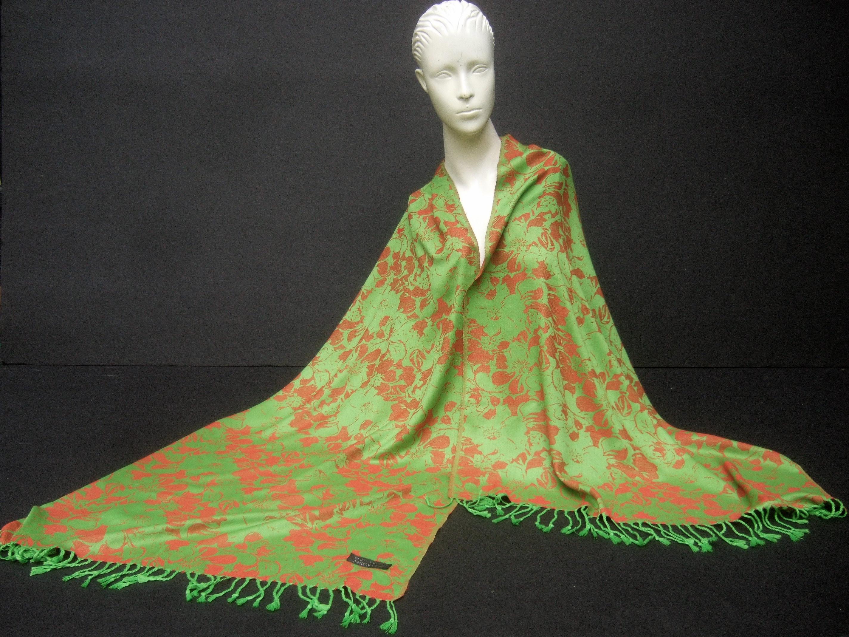 Cashmere Floral Print Fringe Shawl Wrap 74 x 27 in Circa 21st c For Sale 3