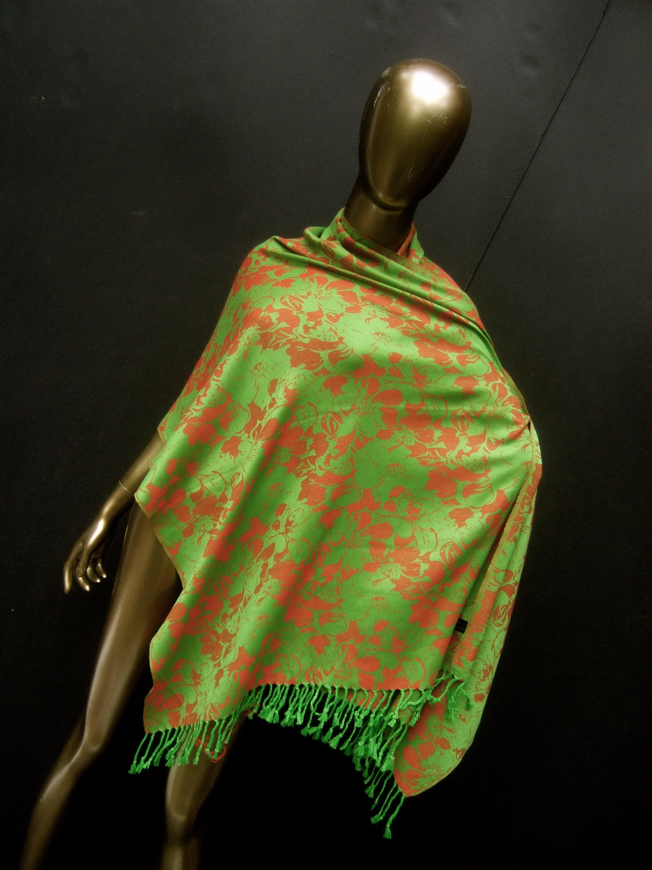 Cashmere Floral Print Fringe Shawl Wrap 74 x 27 in Circa 21st c For Sale 5