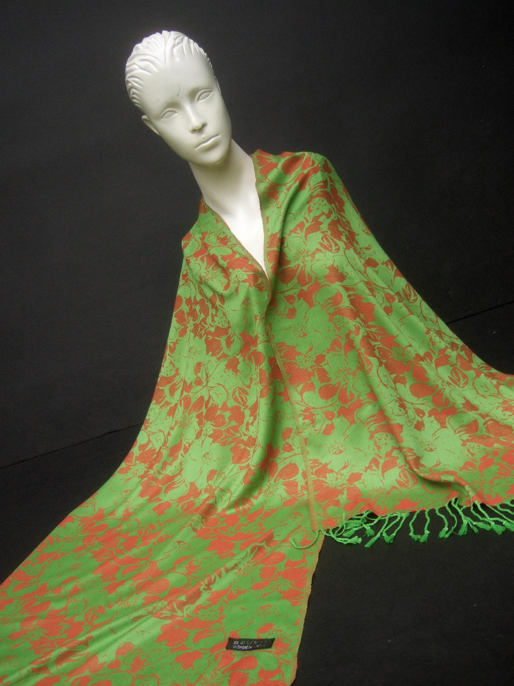 Cashmere Floral Print Fringe Shawl Wrap 74 x 27 in Circa 21st c In Good Condition For Sale In University City, MO