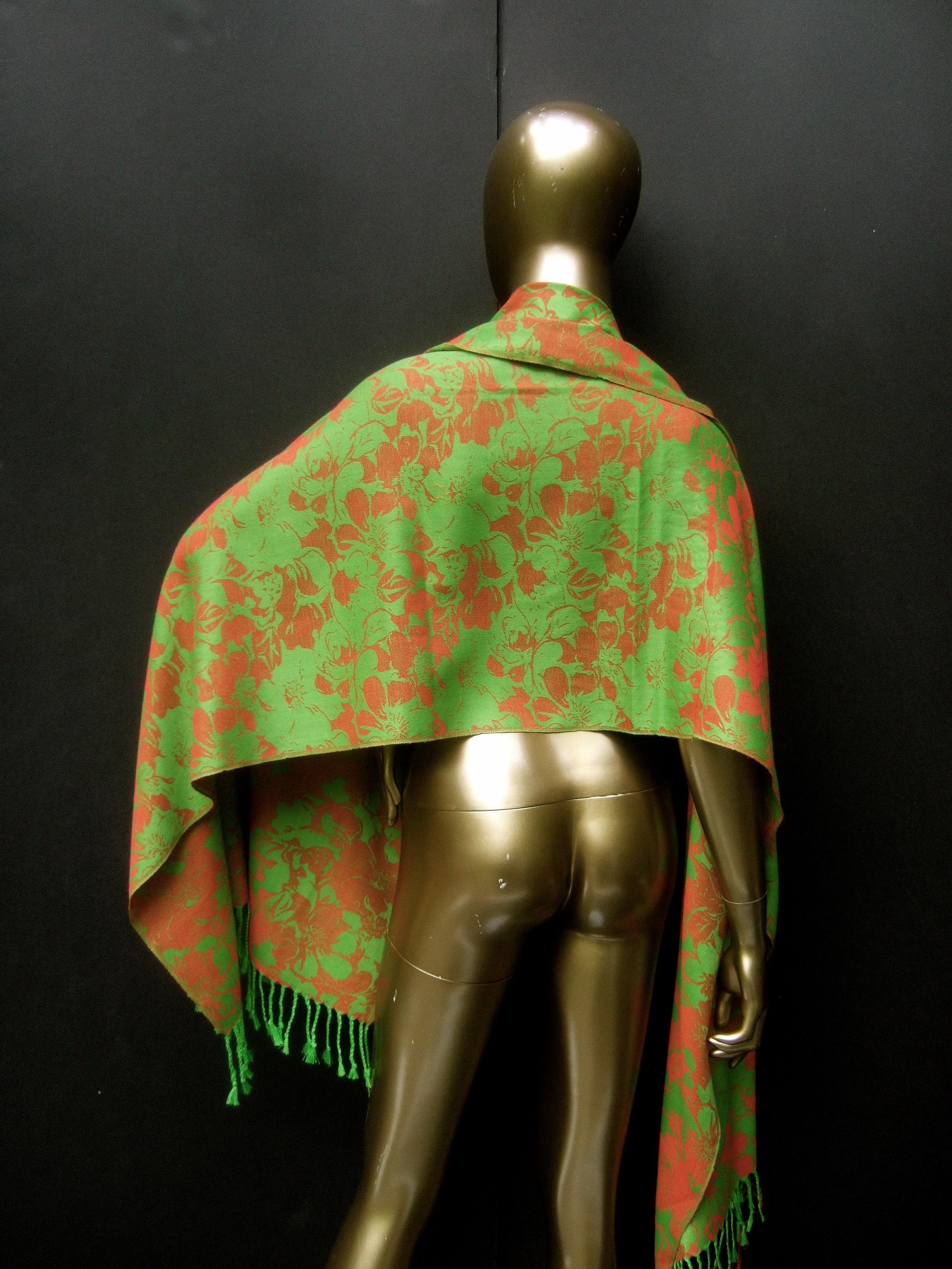 Women's Cashmere Floral Print Fringe Shawl Wrap 74 x 27 in Circa 21st c For Sale