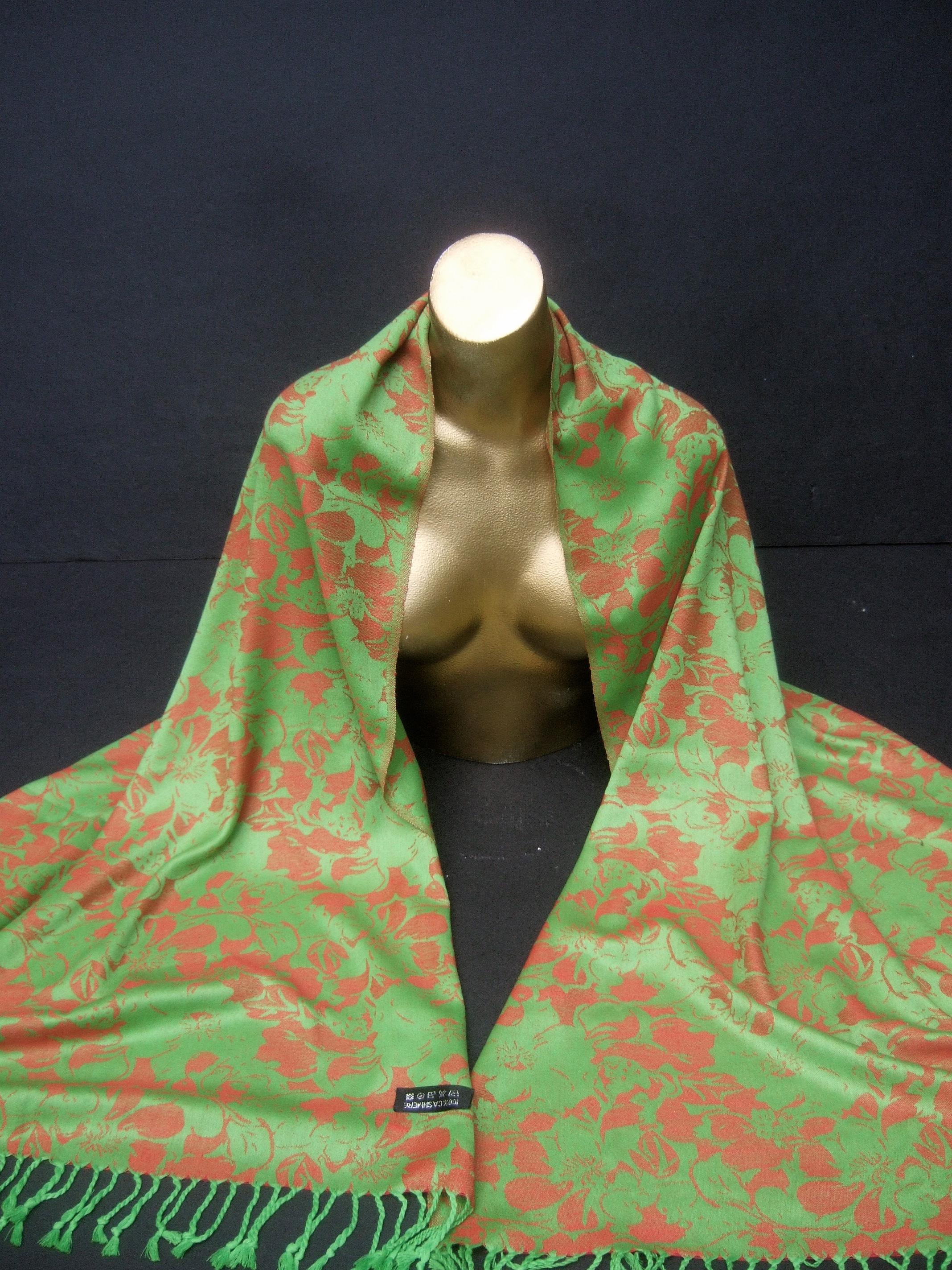 Cashmere Floral Print Fringe Shawl Wrap 74 x 27 in Circa 21st c For Sale 1