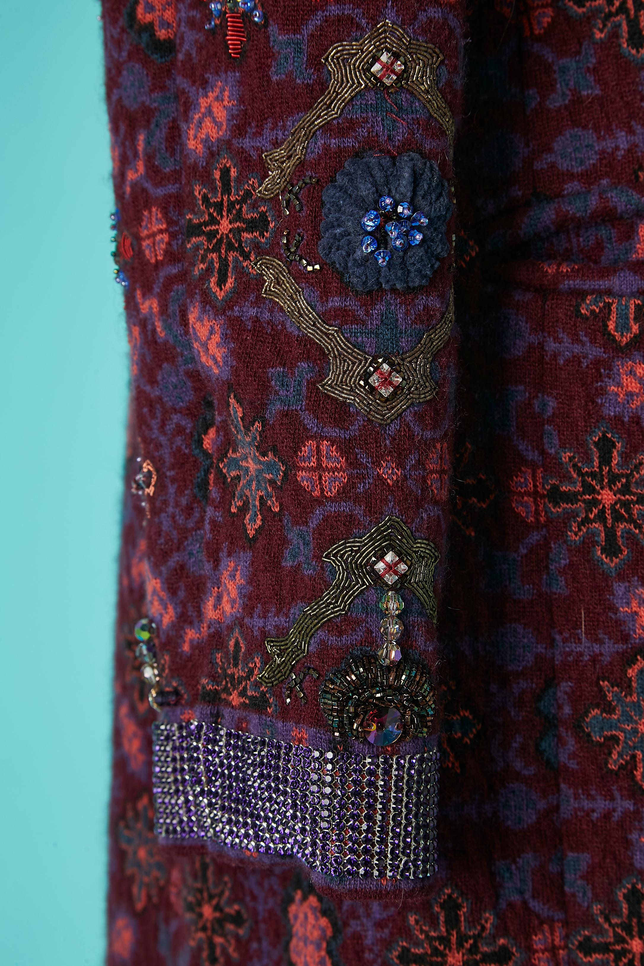 Cashmere jacquard coat with embroideries and beadwork FWS Fiona  For Sale 1