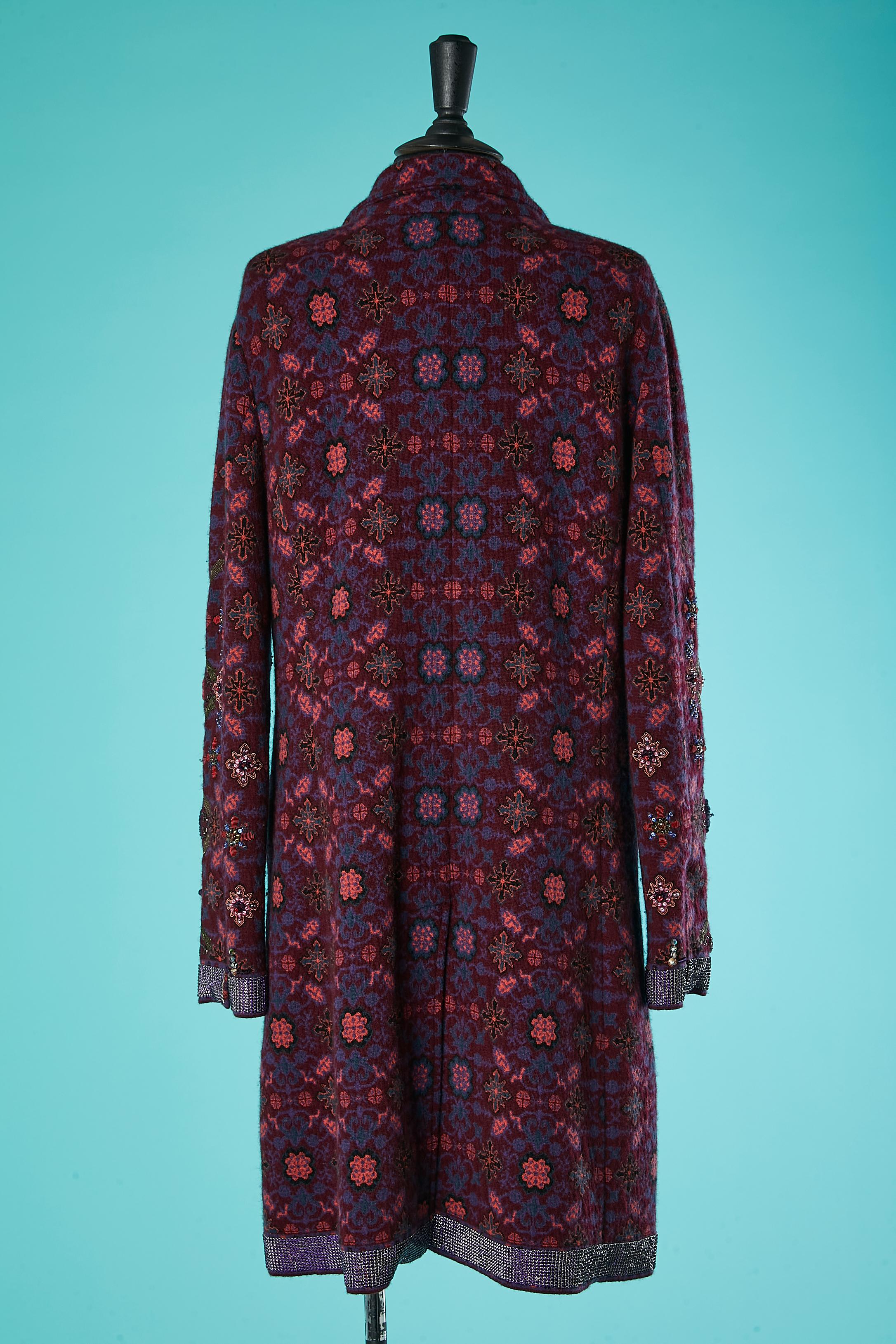 Cashmere jacquard coat with embroideries and beadwork FWS Fiona  For Sale 3