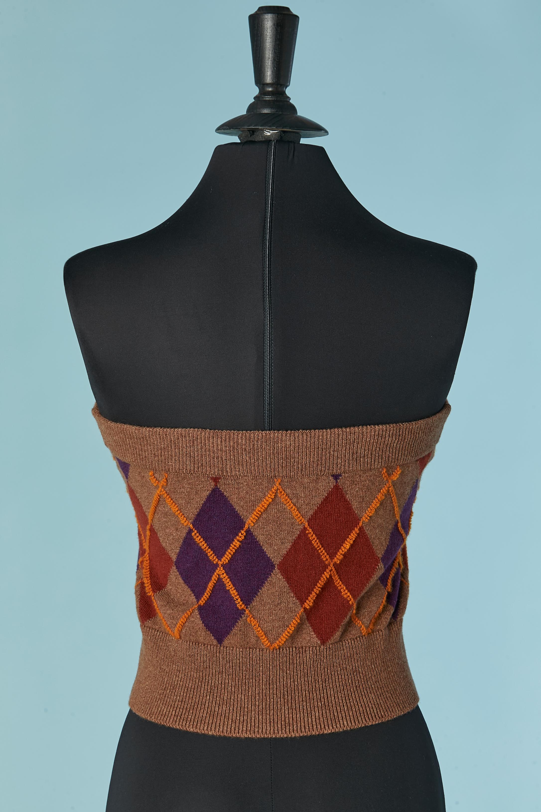 Women's Cashmere jacquard knit bustier with check pattern CHANEL