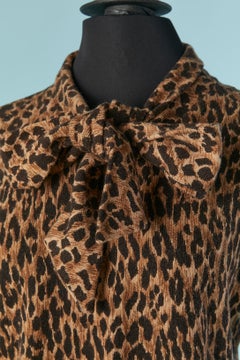 Cashmere knit dress with animal print and tie bow collar Dolce & Gabbana