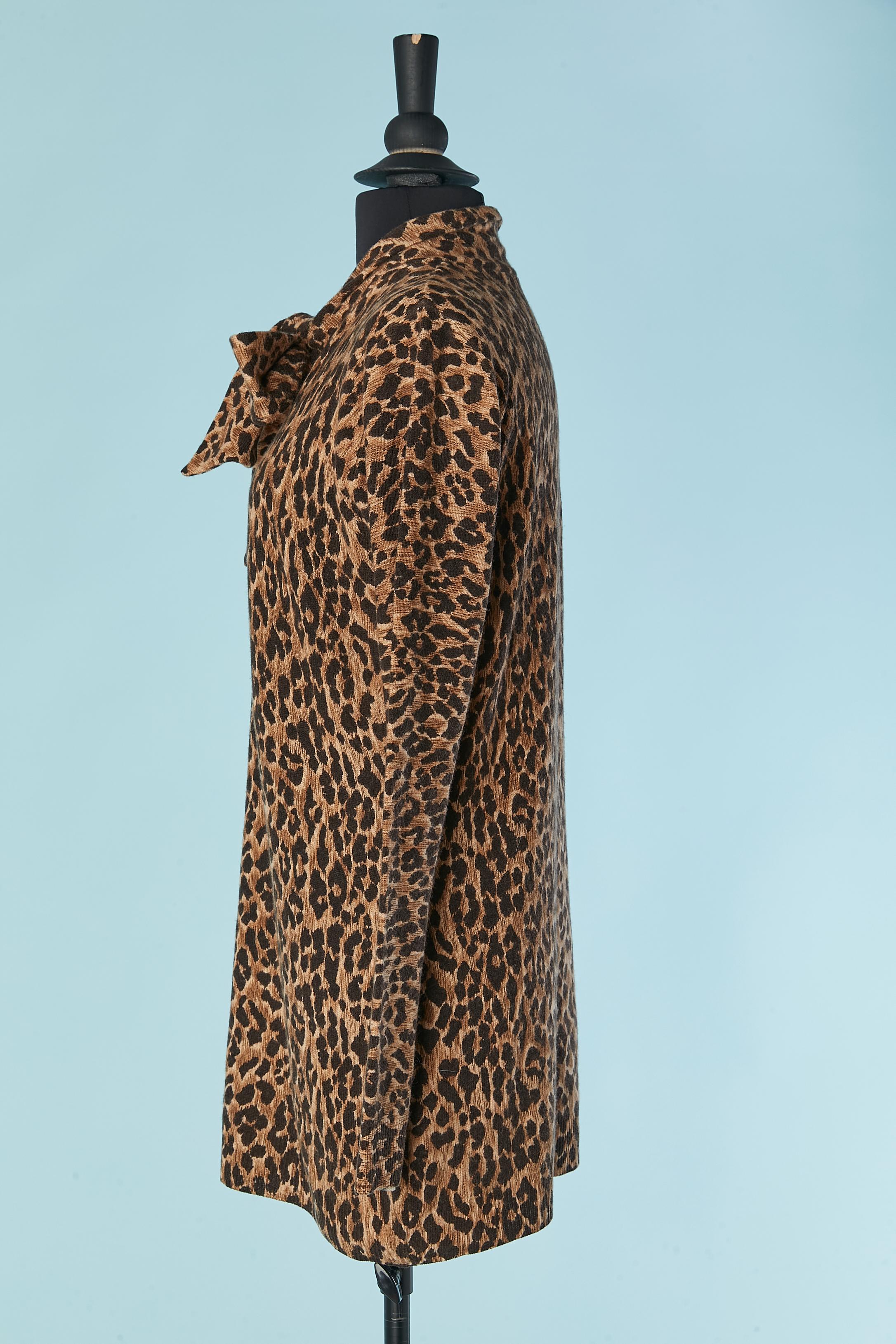 Black Cashmere knit dress with animal print and tie bow collar Dolce & Gabbana For Sale