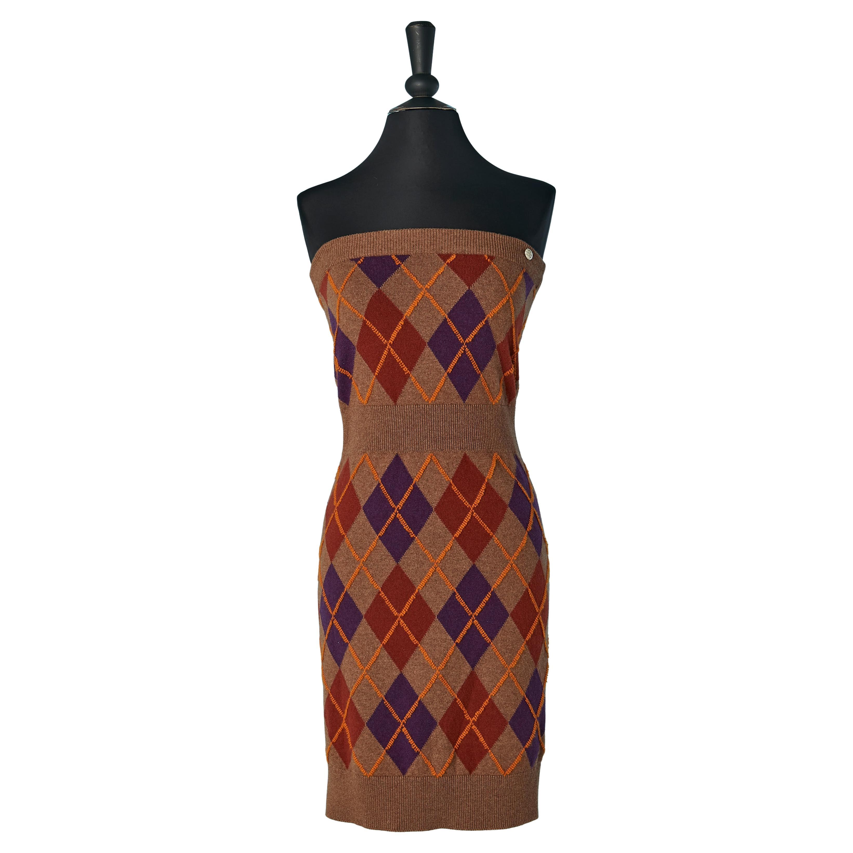Abito bustier in maglia di cashmere jacquard Chanel in vendita