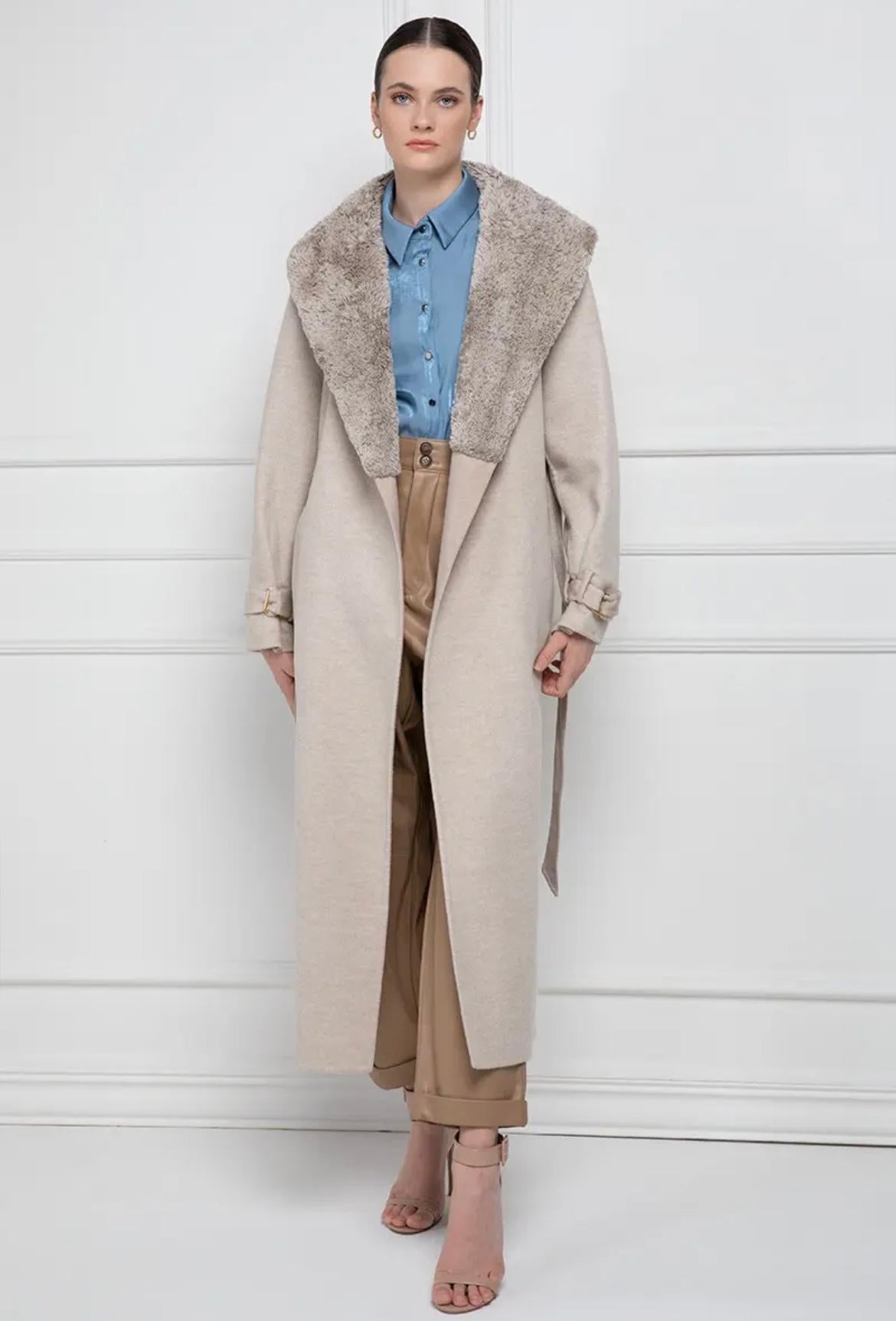 Cashmere Loro Piana with  mink and whole skins. Also this Mink Fur, as the most part of the collection, is made using selected female mink carefully chosen by our laboratories. The type of  mink fur used for this natural mink jacket is Danish,