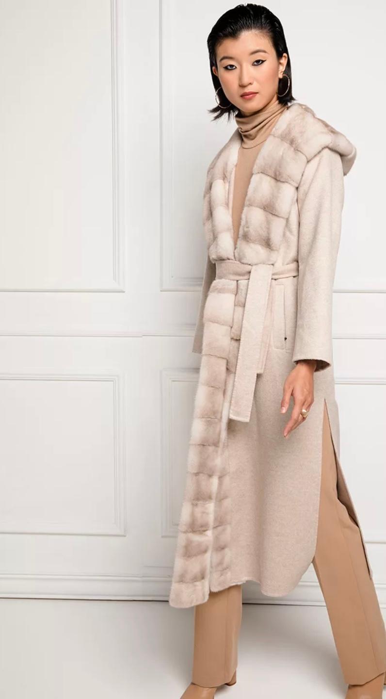 Cashmere Loro Piana with  mink and whole skins. Also this Mink Fur, as the most part of the collection, is made using selected female mink carefully chosen by our laboratories. The type of  mink fur used for this natural mink jacket is Danish,