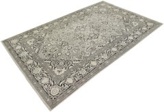 Vintage Kashmir India Silk Rug, Hand-Knotted, 9.3x6 ft – Ivory, Black