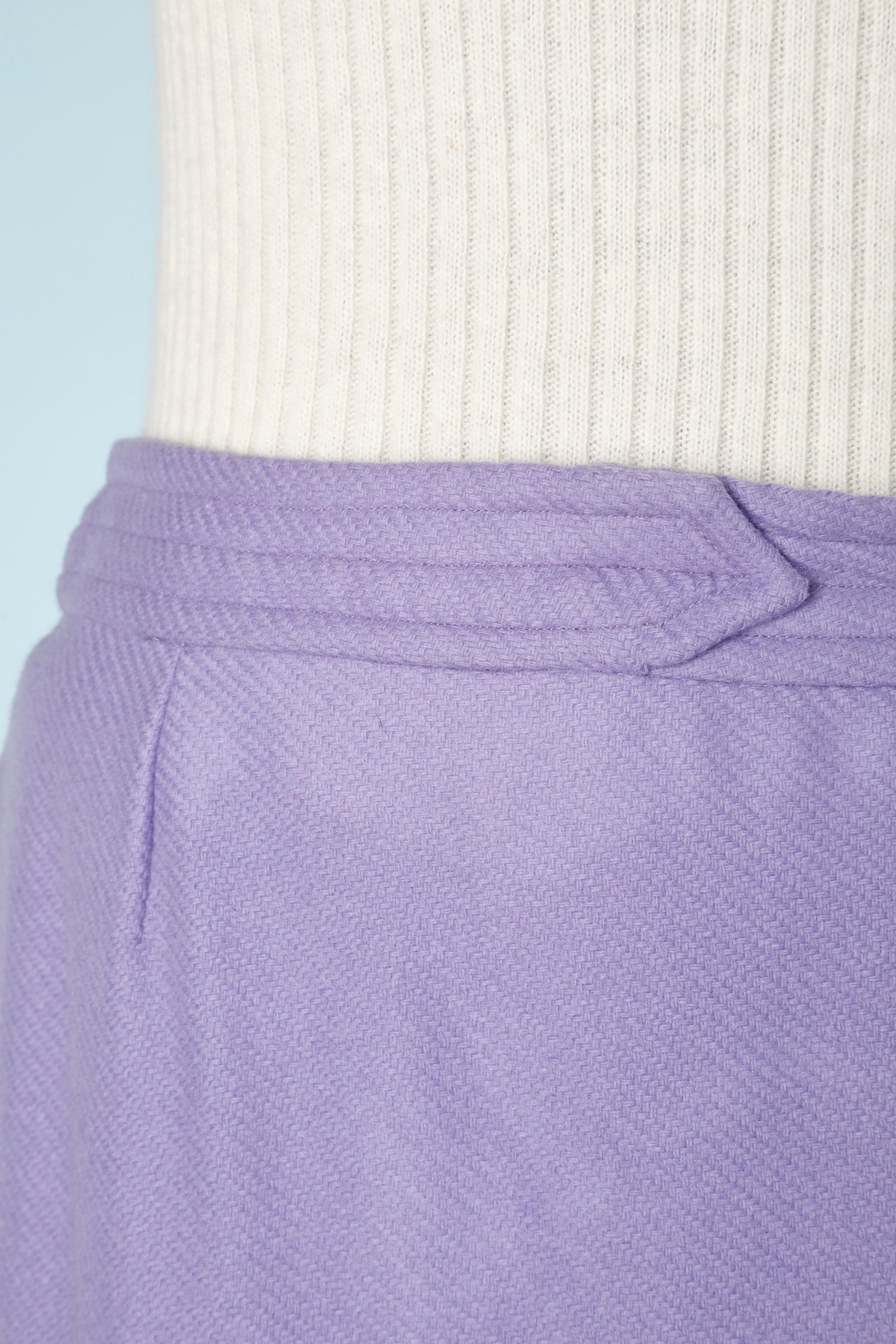 Cashmere sweater with stripes on the sleeves and lavender skirt ( with zip in the middle back and lavender silk lining 