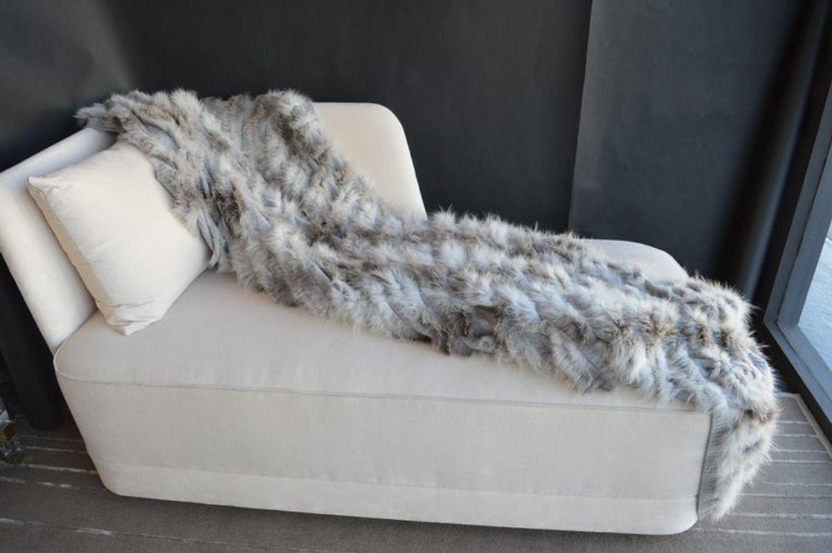 Italian Cashmere Throw Blanket with Silver Fox Trim For Sale