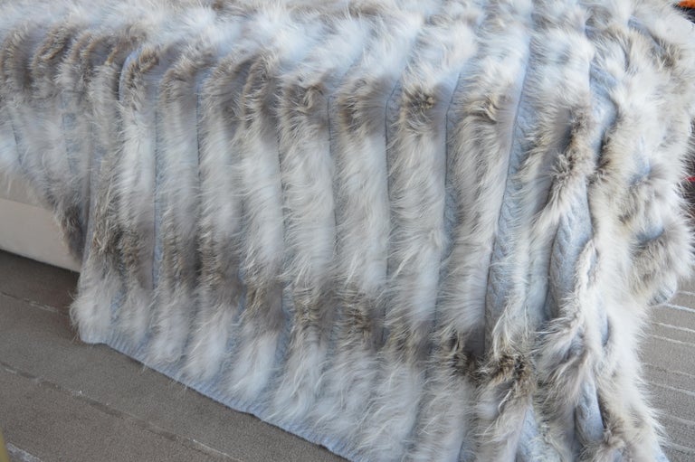 Contemporary Cashmere Throw Blanket with Silver Fox Trim For Sale