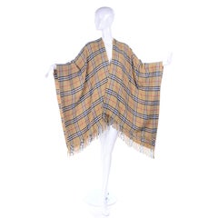 Cashmere Wool Blend Burberrys Vintage Nova Check Cape With Fringe