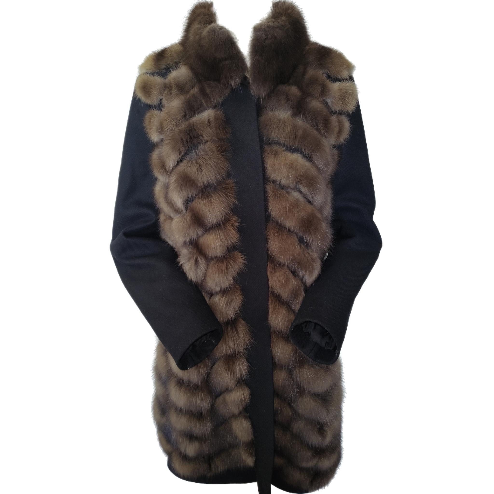 Cashmere Loro Piana with Russian Sable and whole skins. Also this sable Fur, as the most part of the collection, is made using selected the best quality of sable carefully chosen by our laboratories. The type of sable fur used for this coat is