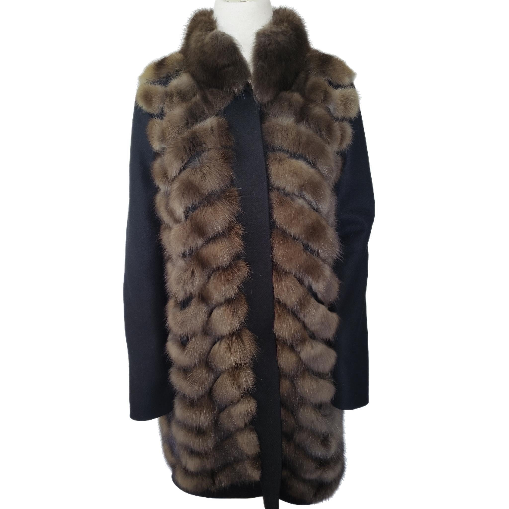 Cashmere wool Loro Piana Coat with Russian Sable fur Gulliana Tesso Italy For Sale 1