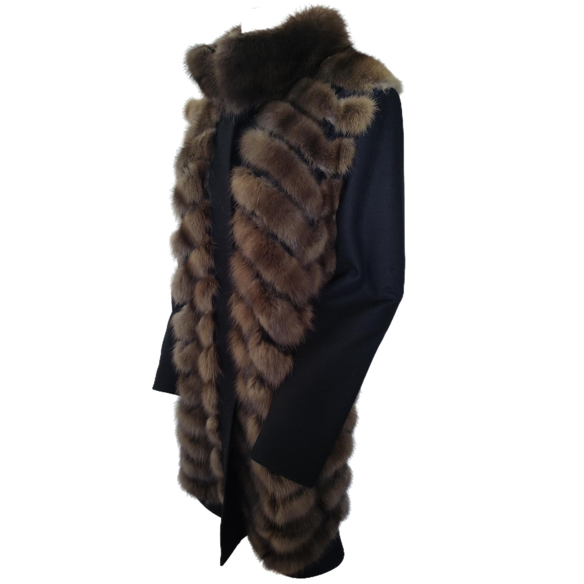 Cashmere wool Loro Piana Coat with Russian Sable fur Gulliana Tesso Italy For Sale 3
