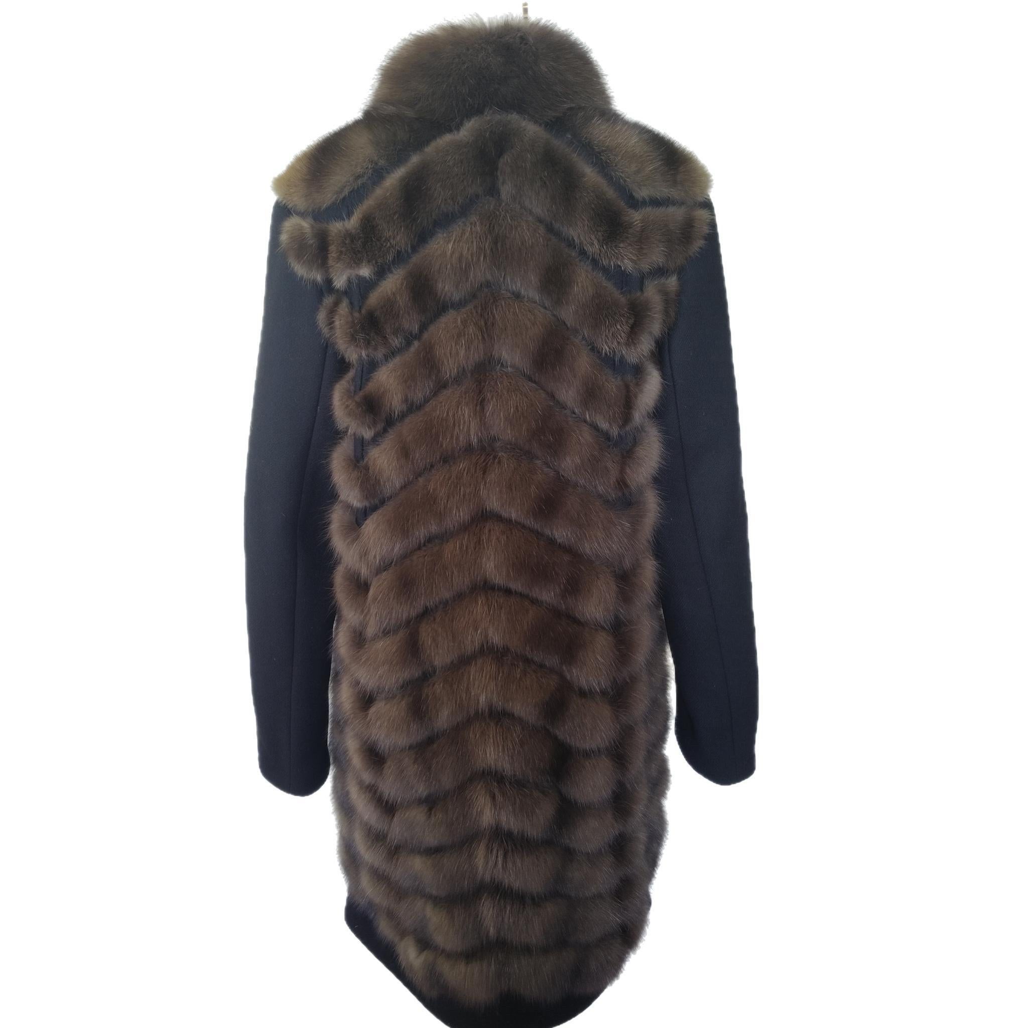 Cashmere wool Loro Piana Coat with Russian Sable fur Gulliana Tesso Italy For Sale 4