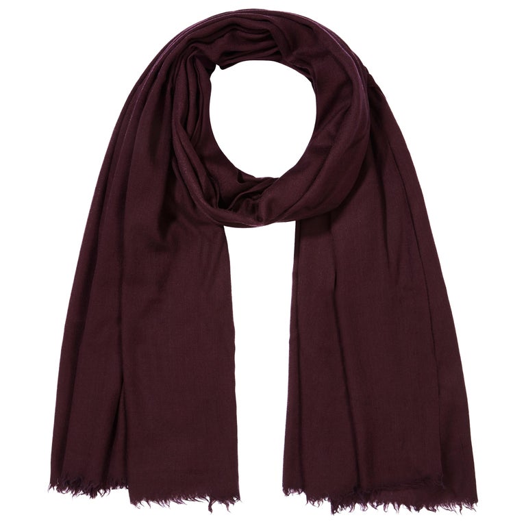 Cashmere Wool Shawl in Damson Burgundy made in Kashmir India For Sale