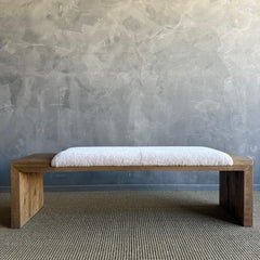 Casi Brown Bench in White Oak and Natural Genuine Sheep Upholstery