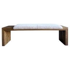 Casi Brown Bench in White Oak and Natural Genuine Sheep Upholstery