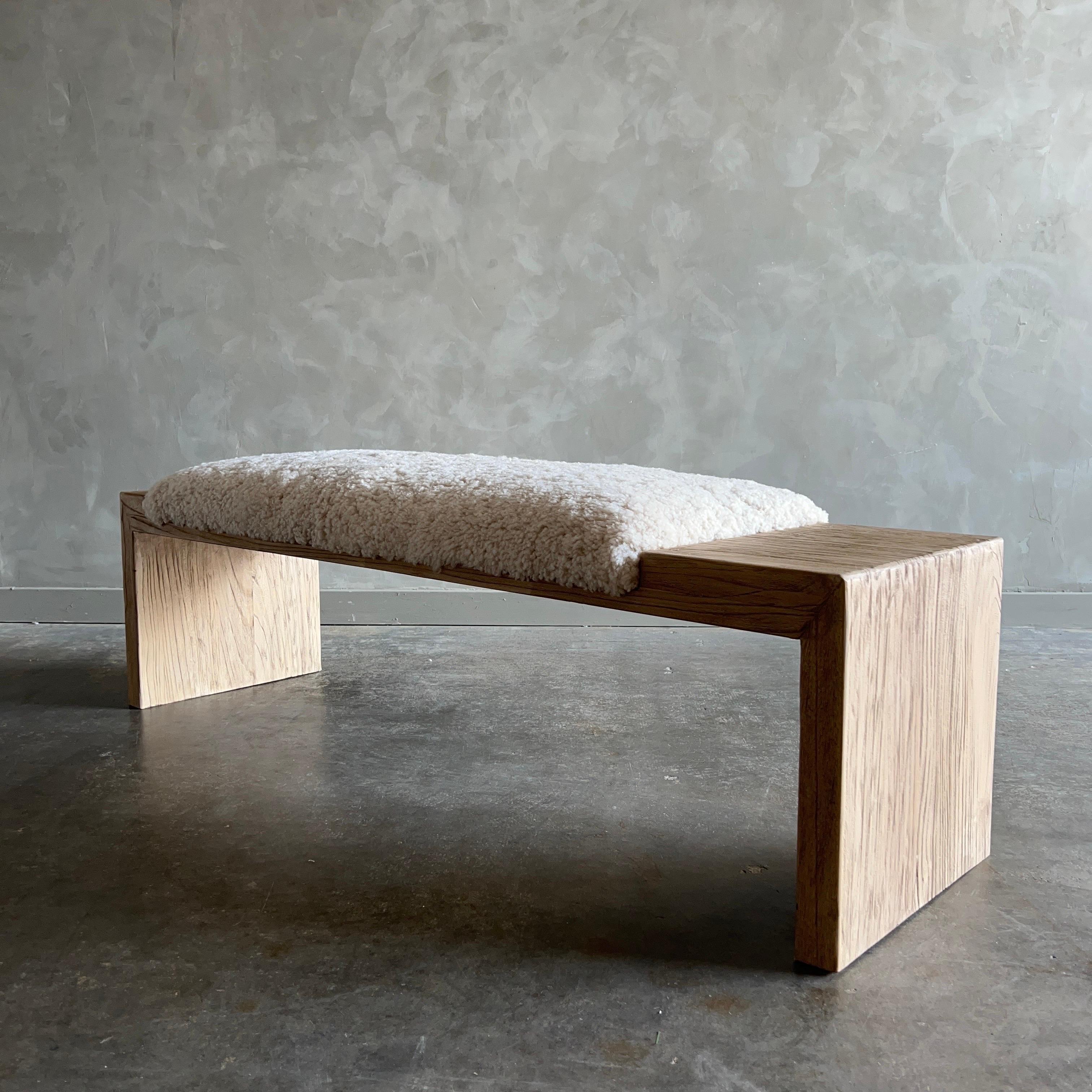 Sheepskin Casi Norwegian Sheep Upholstered Elm Bench Off Center For Sale