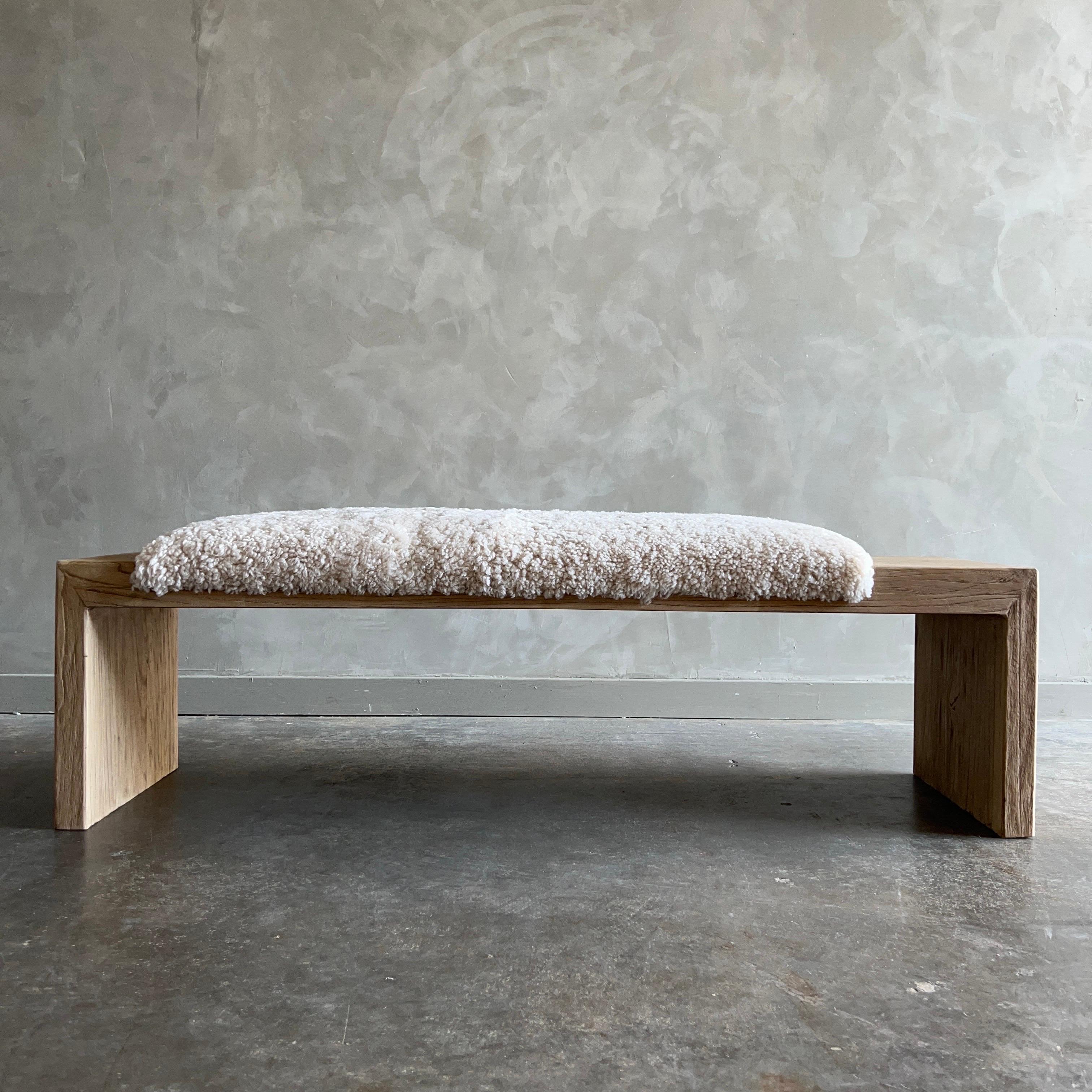Casi Norwegian Sheep Upholstered Elm Bench Off Center For Sale 1
