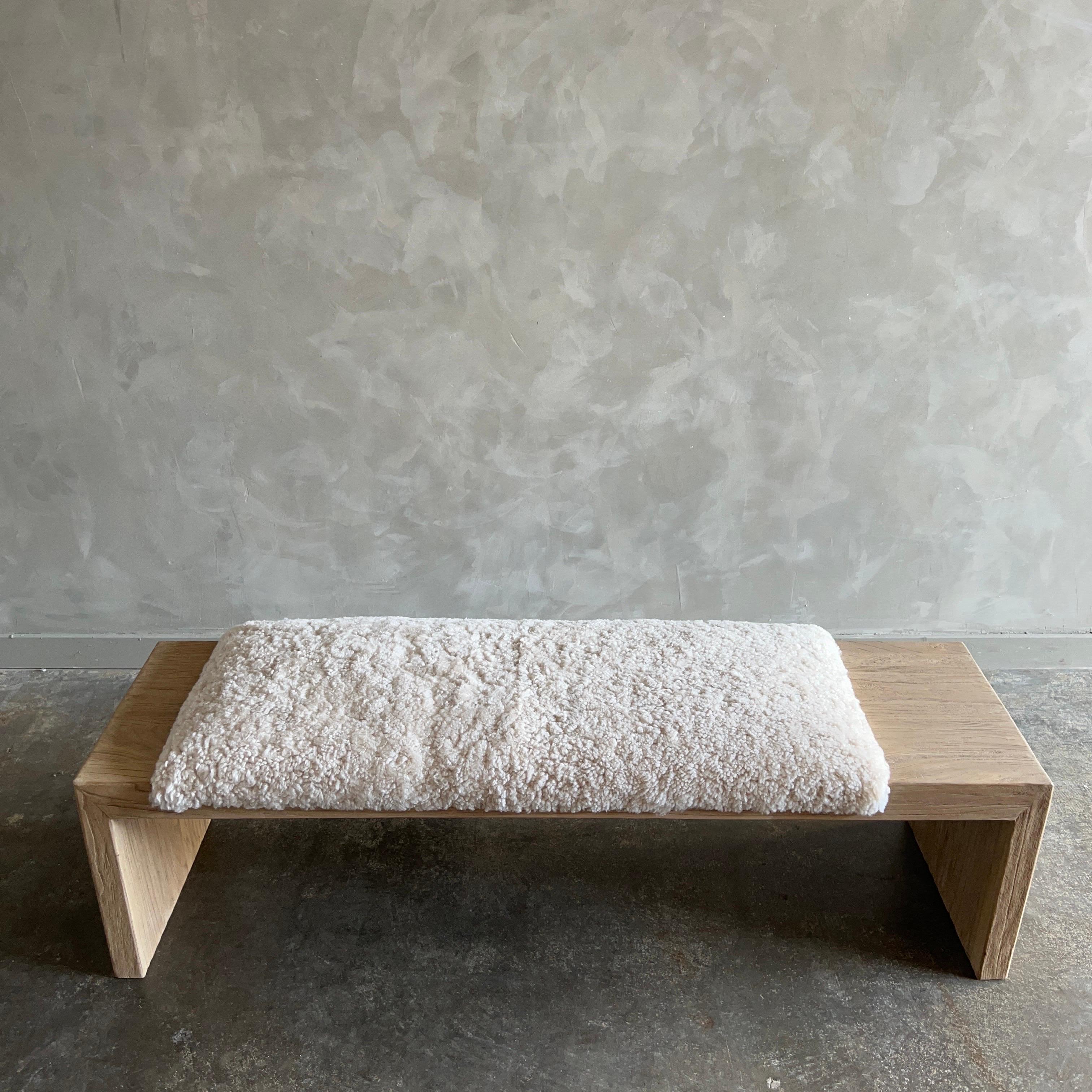 Casi Norwegian Sheep Upholstered Elm Bench Off Center For Sale 2