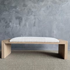 Casi Reclaimed Elm Wood Bench in a Vintage Turkish Rug with Stripes