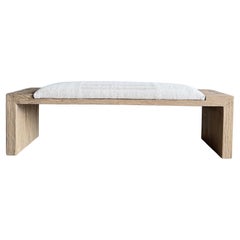Casi Banco de madera de olmo recuperada con alfombra turca vintage a rayas